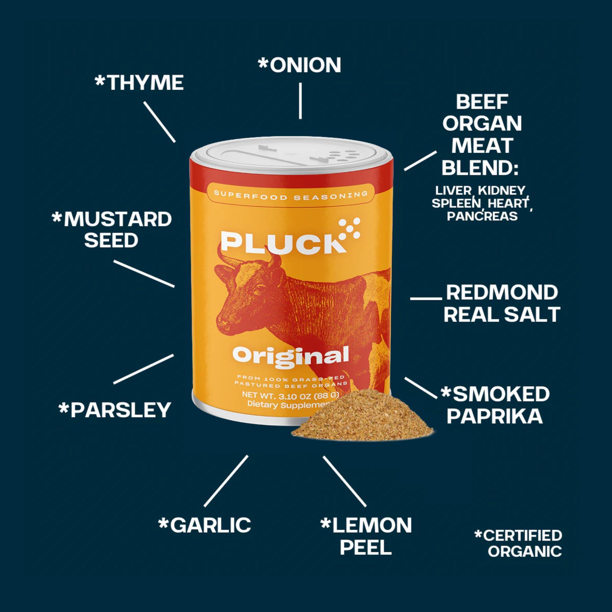 PLUCK Pluck All-Purpose Organ Meat Blend Seasoning | From Grass-Fed & Grass-Finished Pastured Beef Organs with Redmond Real Sea Salt | 30-Day Supply