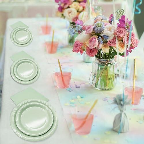 WYQJHKV WYQJHKV Sage Green Paper Plates,100 Pcs-50 Pcs Sage Green Paper Dessert Plates+50 Pcs Sage Green Napkins,Disposable Dinner Plates for Jungle Birthday Bridal Shower Party Supplies