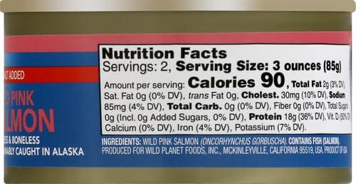 Wild Planet Wild Planet Wild Pink Salmon No Salt Added, Canned Salmon, Sustainably Wild-Caught, Kosher 6 Ounce can (Pack of 6)