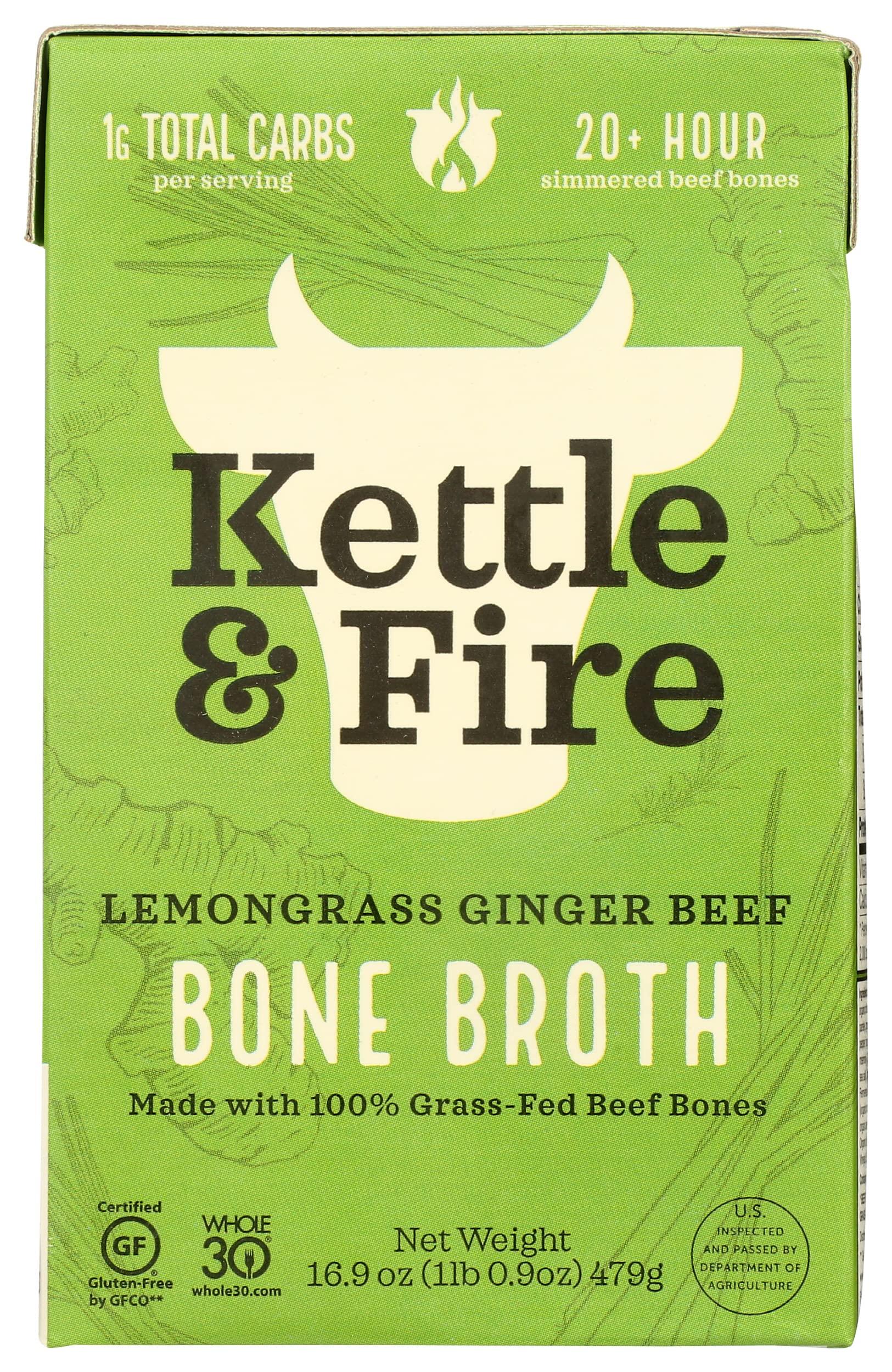 Kettle & Fire Kettle and Fire Organic Lemongrass Ginger Beef Bone Broth, USDA Organic, Gluten Free, Preservatives Free, 16.9 Fluid Ounce (Pack of 6)