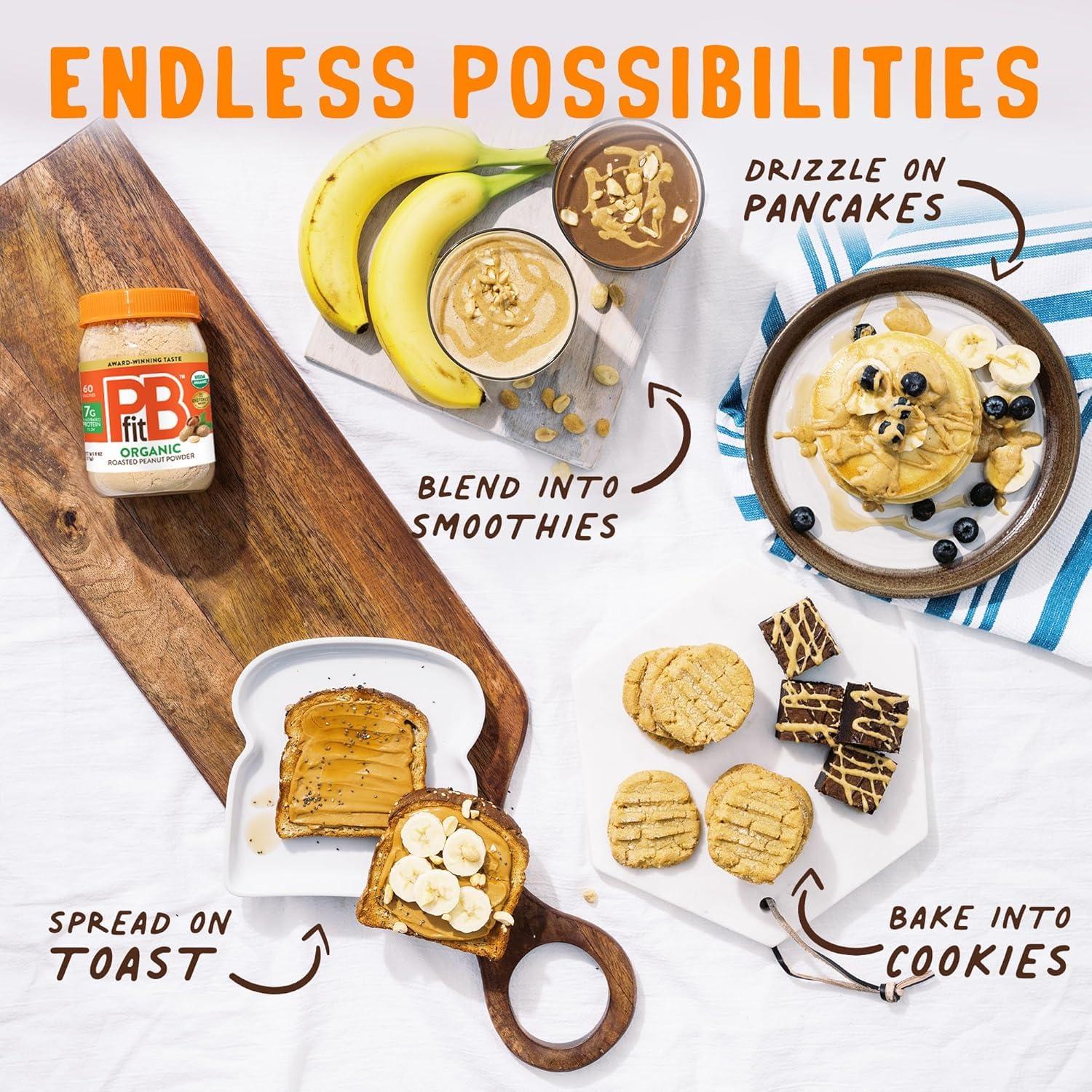 PBfit PBfit 8 Ounce Organic Peanut Butter Powder, Powdered Peanut Spread from Real Roasted Pressed Peanuts, 7g of Protein 7% DV, Gluten-Free, 60 calories, 87% less fat (Pack of 1)