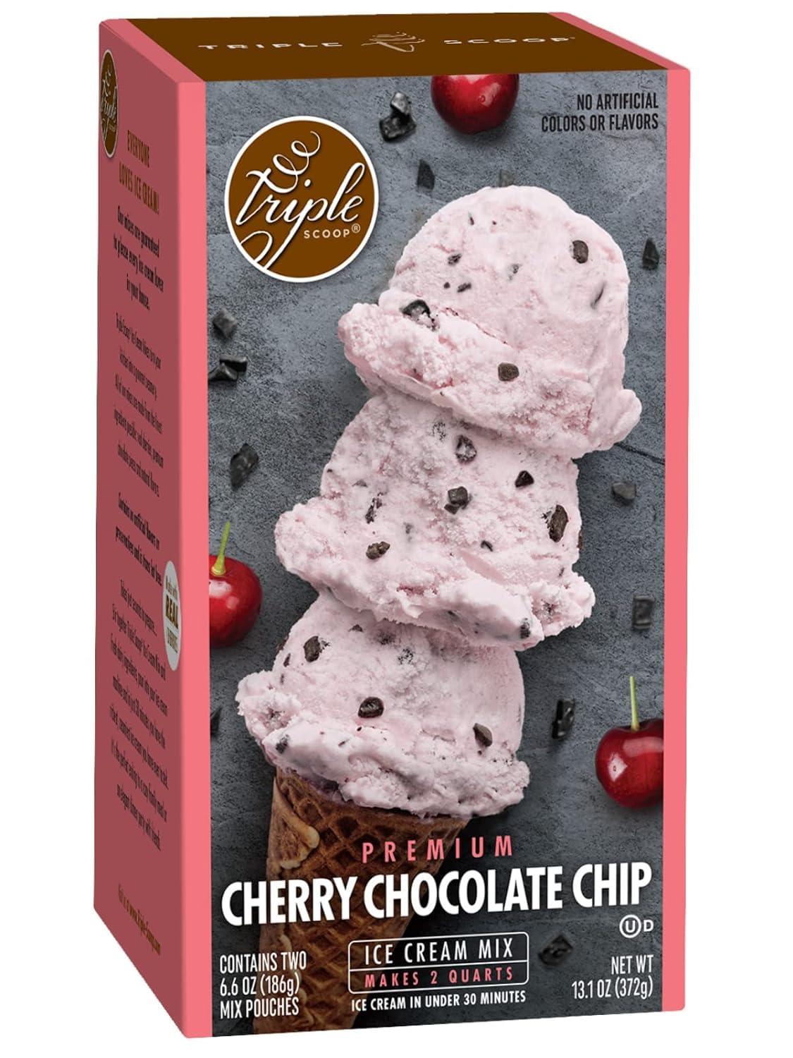 Triple Scoop Triple Scoop Ice Cream Mix, Starter for use with Home Ice Cream Maker, Non-Gmo, No Artificial Colors or Flavors, Ready in Under 30 Mins (1, Cherry Chocolate Chip)