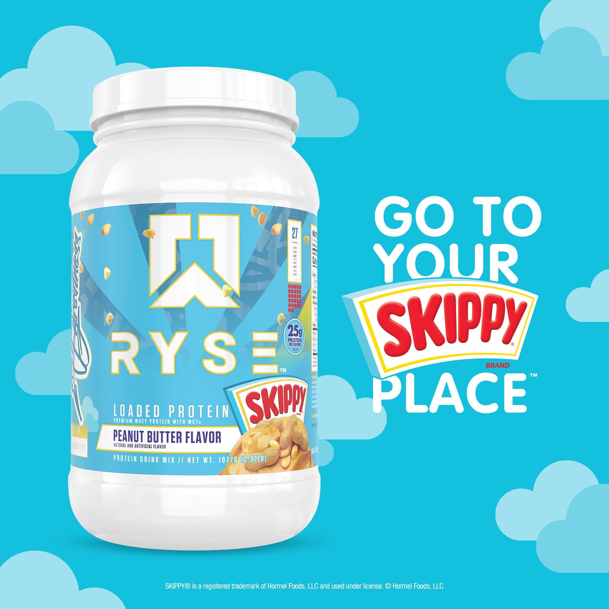 RYSE Up Supplements Ryse Loaded Protein Powder | 25g Whey Protein Isolate & Concentrate | with Prebiotic Fiber & MCTs | Low Carbs & Low Sugar | 27 Servings (Skippy Peanut Butter)