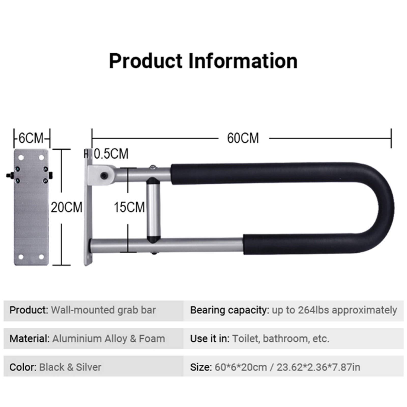 WeBert Bathroom Grab Rails,Shower Handicap Grab Bars, Shower Handles for Elderly, Disabled Flip-up Bathroom Grab Bar Toilet Handrails Hand Grips Handle Shower Assist Aid, Length 60 Cmblack (Color : Black)