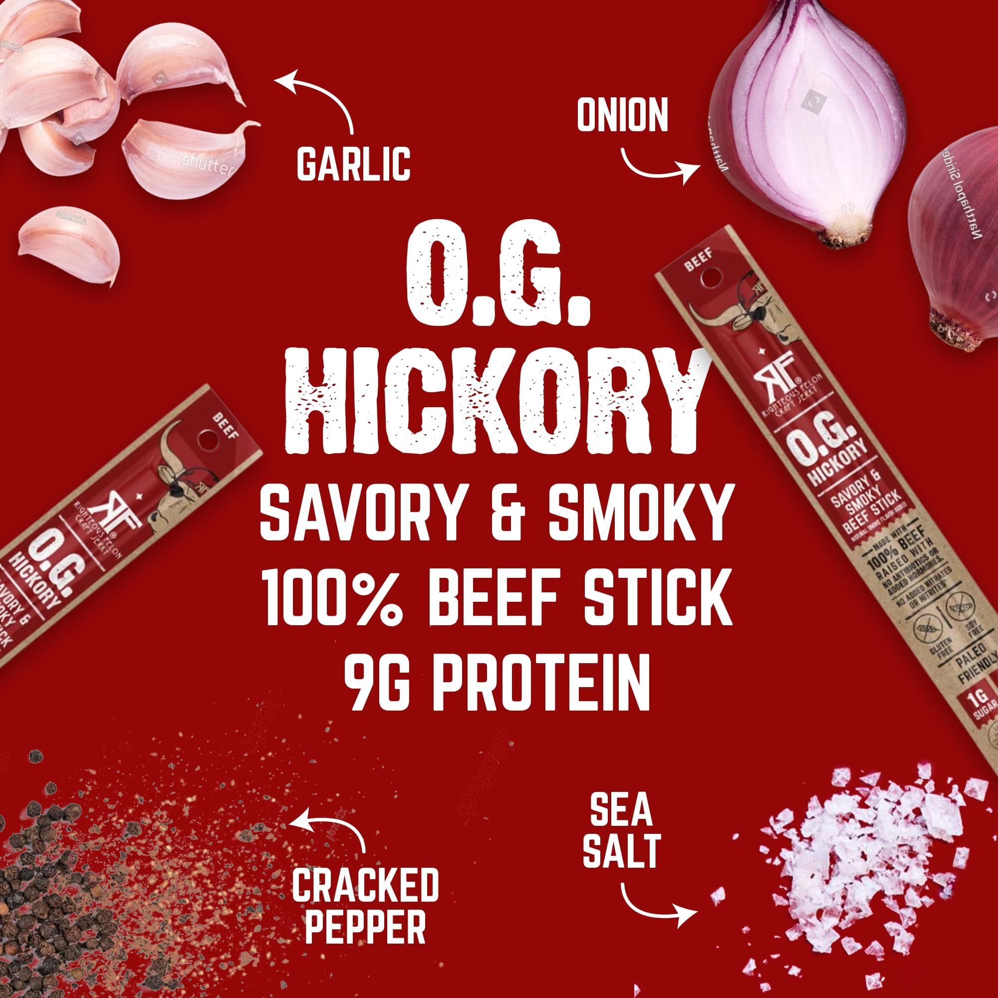 RIGHTEOUS FELON Righteous Felon Meat Sticks | 100% Beef Sticks | Gluten Free & Keto Meat Sticks | Low Sugar & High Protein Meat Sticks | Healthy Snack for Adults | Jerky Gifts for Men | OG Hickory, 10 Pack