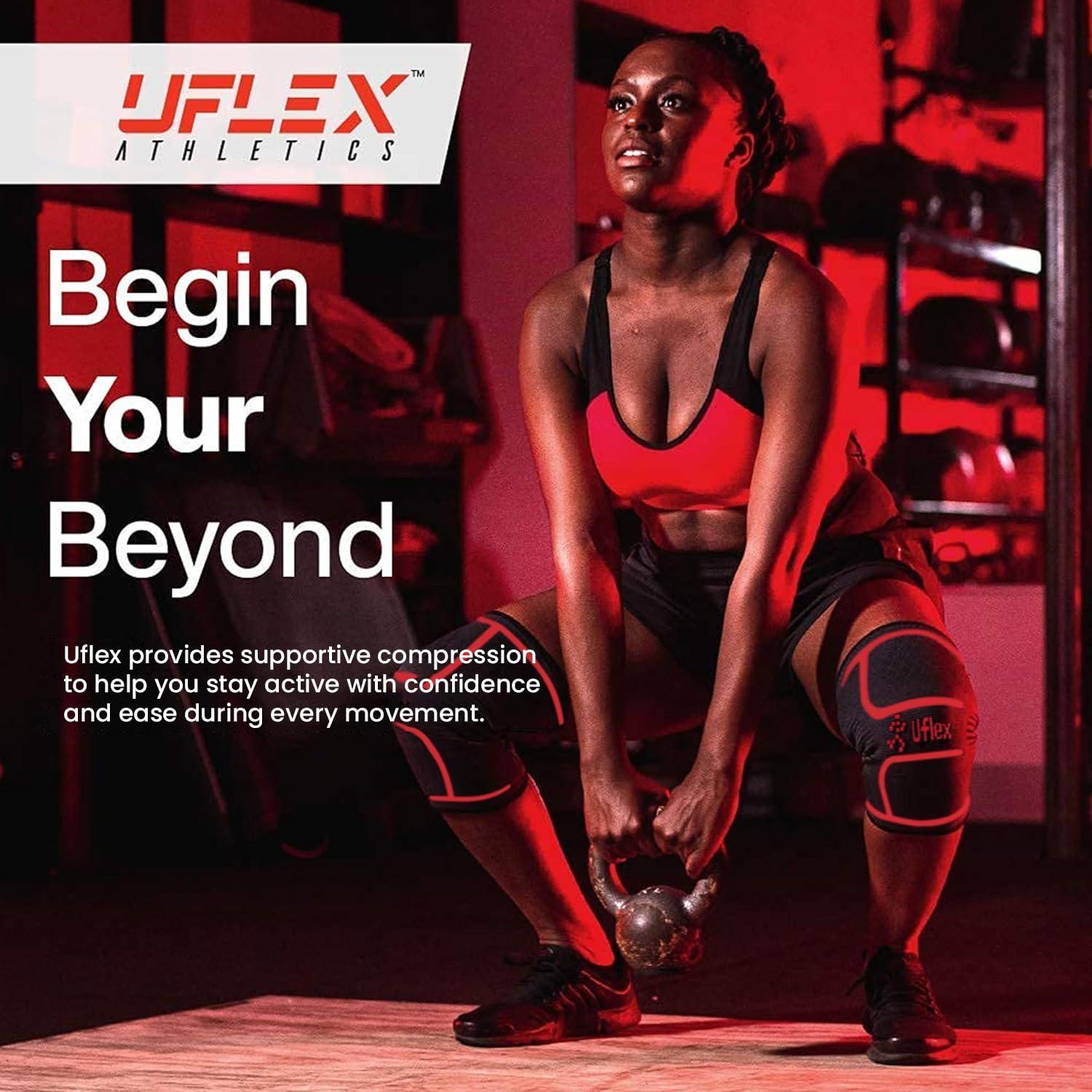 UFlex Athletics UFlex Athletics Knee Compression Sleeve Support for Women and Men - Knee Brace for Pain Relief, Fitness, Weightlifting, Hiking, Sports - Red, X-Large