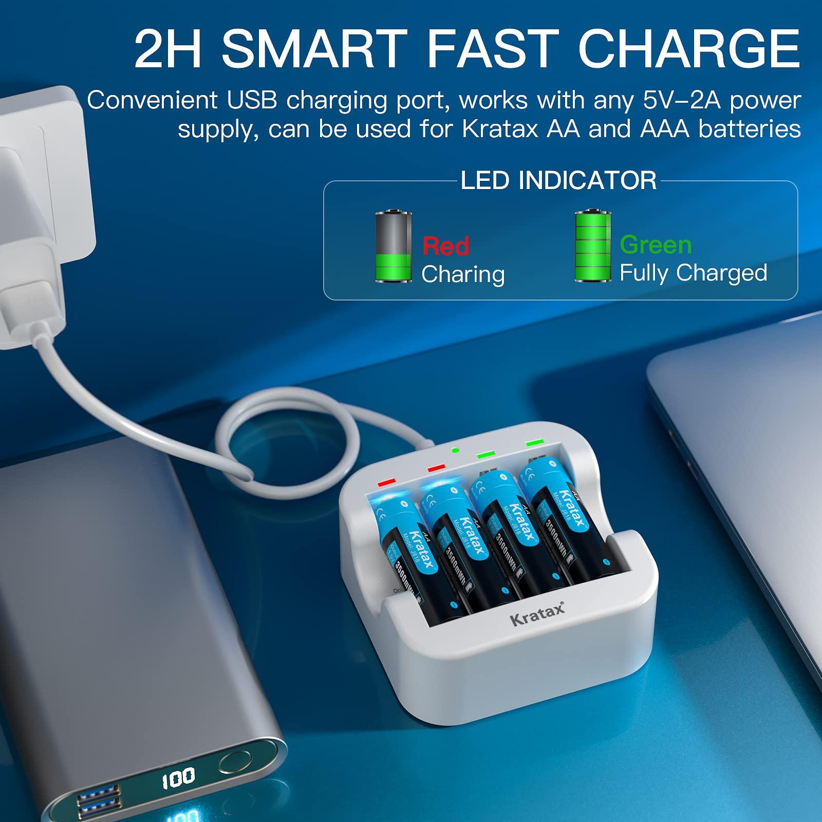 Kratax Kratax Rechargeable AA Lithium Batteries 12 Pack 3500mWh Double A 1.5v rechargeabel Lithium-ion Batteries with 2h Fast Charger, Constant Output, 1600 Cycles Long-Lasting for Household Office Devices