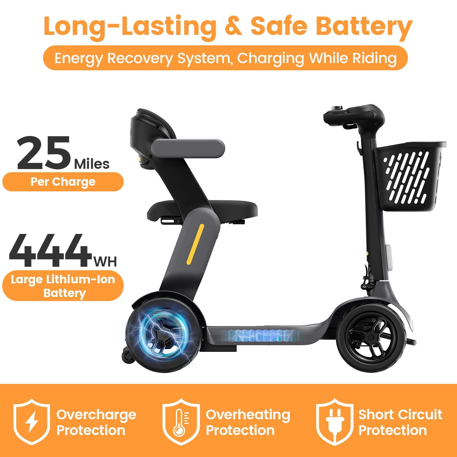 PAISEEC Paiseec S3 Foldable Mobility Scooter for Adults, Seniors - 25 Miles Range, 6 mph, Lightweight Mobility Scooter for Travel, Improved Safety, Large Wheels for Outdoor, LED Headlight, Basket