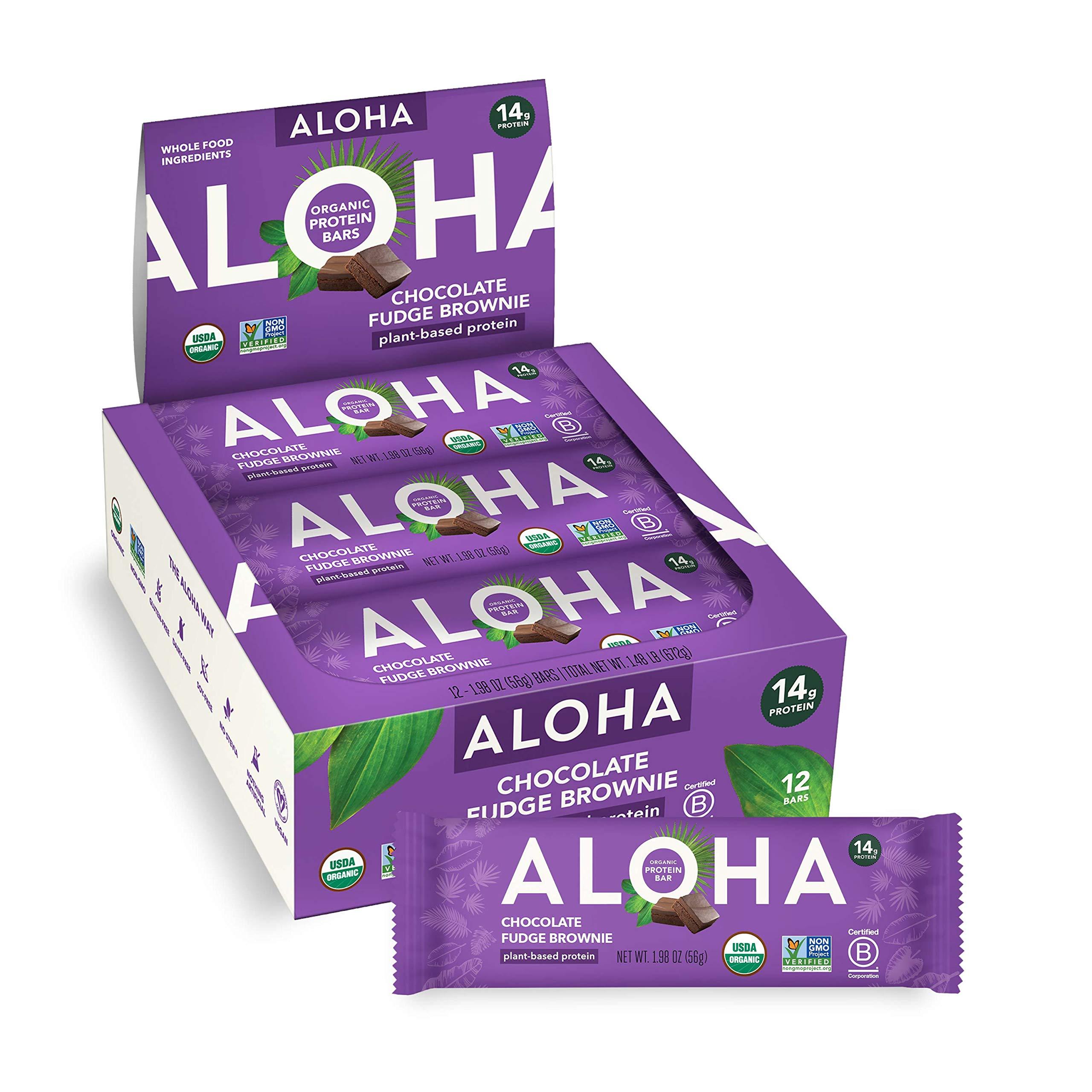 ALOHA ALOHA Organic Plant-Based Protein Bars - 6 Flavor Variety Pack with 12 Count Bars & Chocolate Fudge Brownie 12 Count Bars - Vegan, Gluten-Free