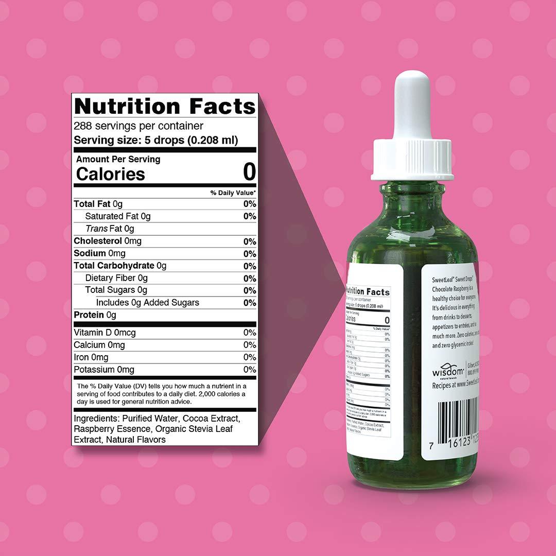 SweetLeaf SweetLeaf Sweet Drops - Flavored Stevia Liquid Sweetener, Organic Stevia Extract, Zero Calories, Gluten Free, Keto Friendly, Non GMO, Natural Flavors, Sugar Alternative - Chocolate Raspberry, 2 Fl Oz