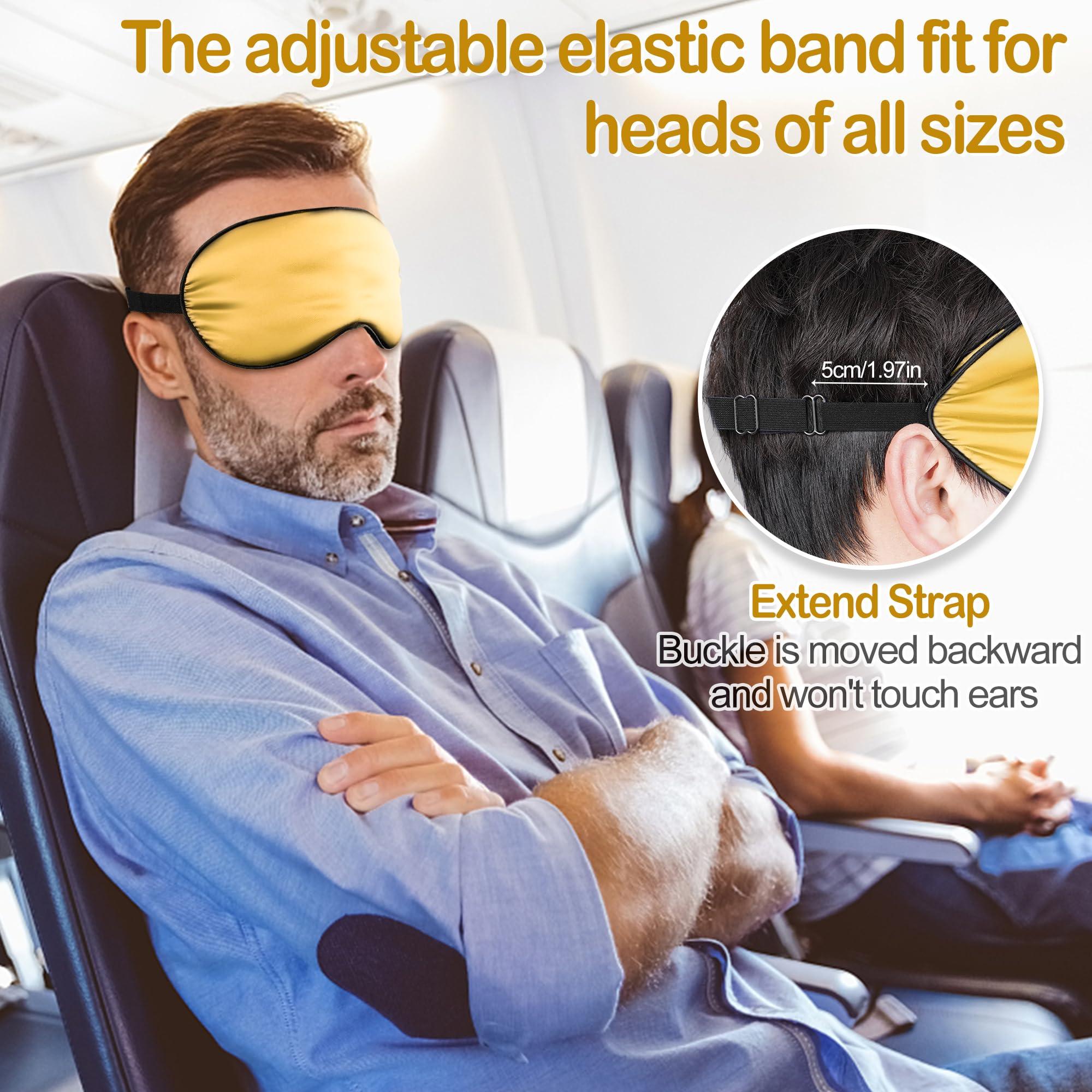 Pyopbow Sleep Mask Silk Eye Mask for Sleeping, Eye Cover Soft Satin Blindfold Adjustable Strap, Satin Blackout for Men & Women, Super Soft Eyeshade for Night Sleeping (Gold)