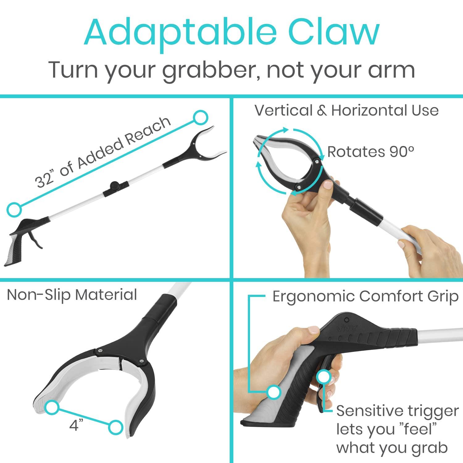 Vive Vive 32\" Grabber Reacher Tool - Foldable Pickup Stick with Rotating Jaw & Sensitive Trigger - Heavy Duty Mobility Grip Hand Aid - Extra Reach Extender Claw for Seniors, Elderly, Handicap