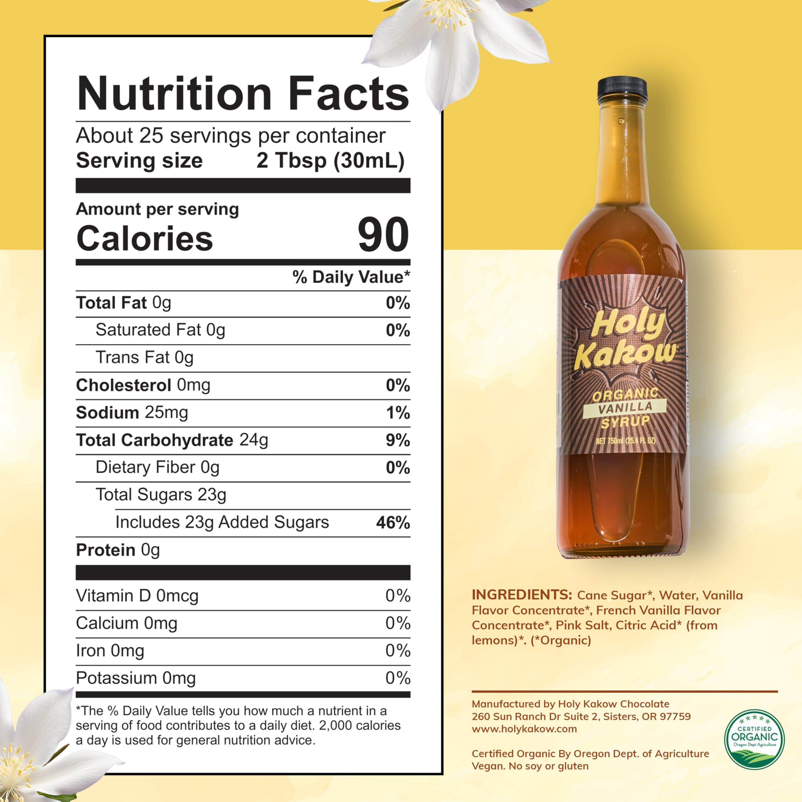 Holy Kakow Holy Kakow Cafe Organic Vanilla Syrup - Vanilla Syrup, Coffee Syrup, Organic Syrup for Coffee, Vanilla Syrup for Coffee, Add to Latte, Cocktail and Shake, Real Food Ingredients, Specific Flavor - 750m