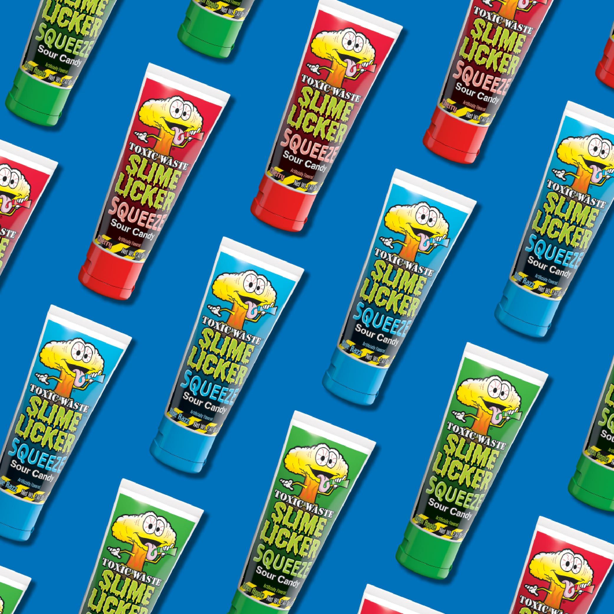TOXIC WASTE Toxic Waste - Slime Licker Squeeze - Sour Squeeze Slime Candy - Green Apple, Blue Razz, & Cherry Flavors - 2.47 oz. Tubes - 3-Pack