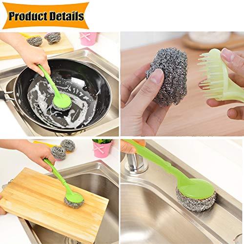 NRDBEEEC 18 PCS Stainless Steel Sponges Scrubbers Cleaning Ball Utensil Scrubber Metal Scrubber Scouring Pads Ball for Pot Pan Dish Wash Cleaning for Removing Rust Dirty Cookware Cleaner with Handle (18 Pack)