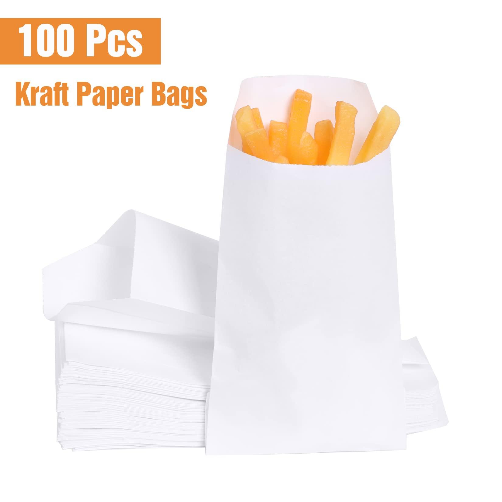 Florskoye Florskoye Flat Kraft Paper Treat Bags White 100 Pack, 4x6 Inch Small Paper Bags for Gift Sandwich Candy Cookie Snacks Doughnut Popcorn Craft Jewelry Merchandise Party Favor Bags ( White 3.9x5.9 Inches)