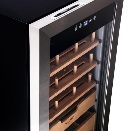 NewAir NewAir x Boveda 500 Count Electric Humidor, Spanish Cedar Shelves with Temperature Control, Cigar Humidor Box with Built-In Boveda Humidity Control in Stainless Steel