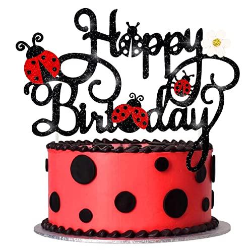 iPartyFun Ladybug Happy Birthday Cake Topper Little Ladybug Party Decoration Ladybug Daisy Cake Topper for Ladybug Theme Birthday Party Baby Shower Supplies