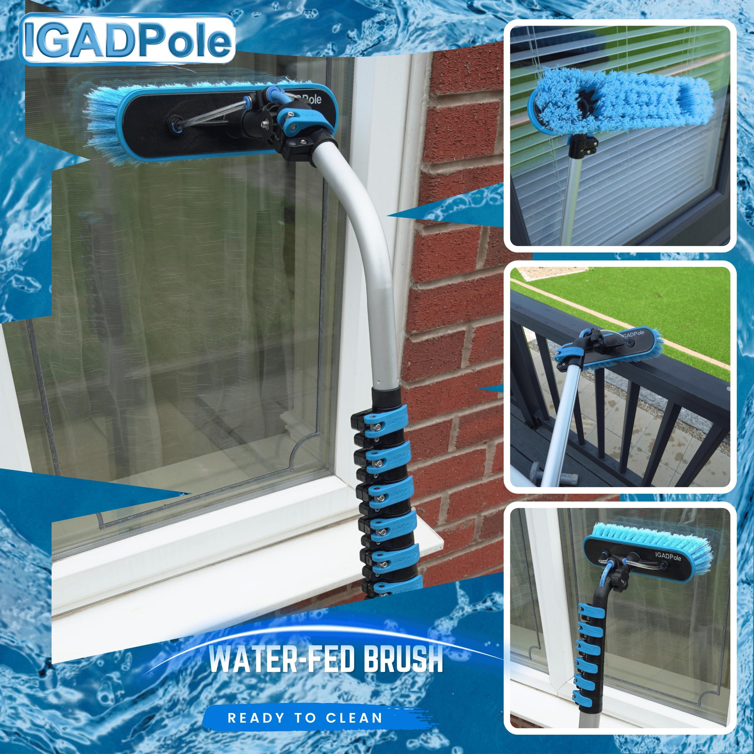 IGAD 26 ft IGADPole Washing Kit: Water-fed Brush, Cobweb Duster and 10(25cm) Squeegee and Soap Dispenser, with 5-Stage Telescoping Pole 5-20 Ft Pole