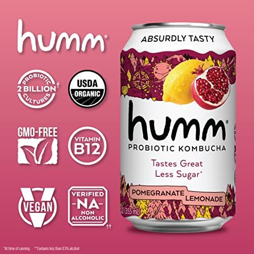 Humm Humm Kombucha Pomegranate Lemonade - Organic, Vegan & GMO-Free (12 Pack)