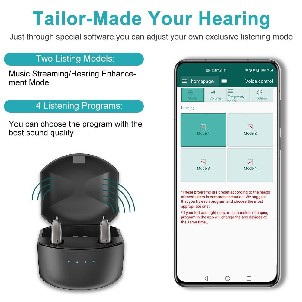 Mirasing Mirasing Rechargeable Hearing Aids for Seniors App Control with 4 Sound Modes BTE Hearing AidsRIC Hearing Aids Noise Cancelling Elderly Assistance Listening