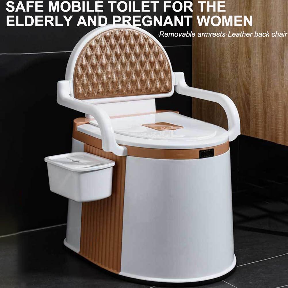 Sions Sions Movable Bedside Toilet, High Load-Bearing Toilet with Removable Armrests, Widened Mobile Toilet for Bathing, Portable Toilet with Tissue Box,Brown