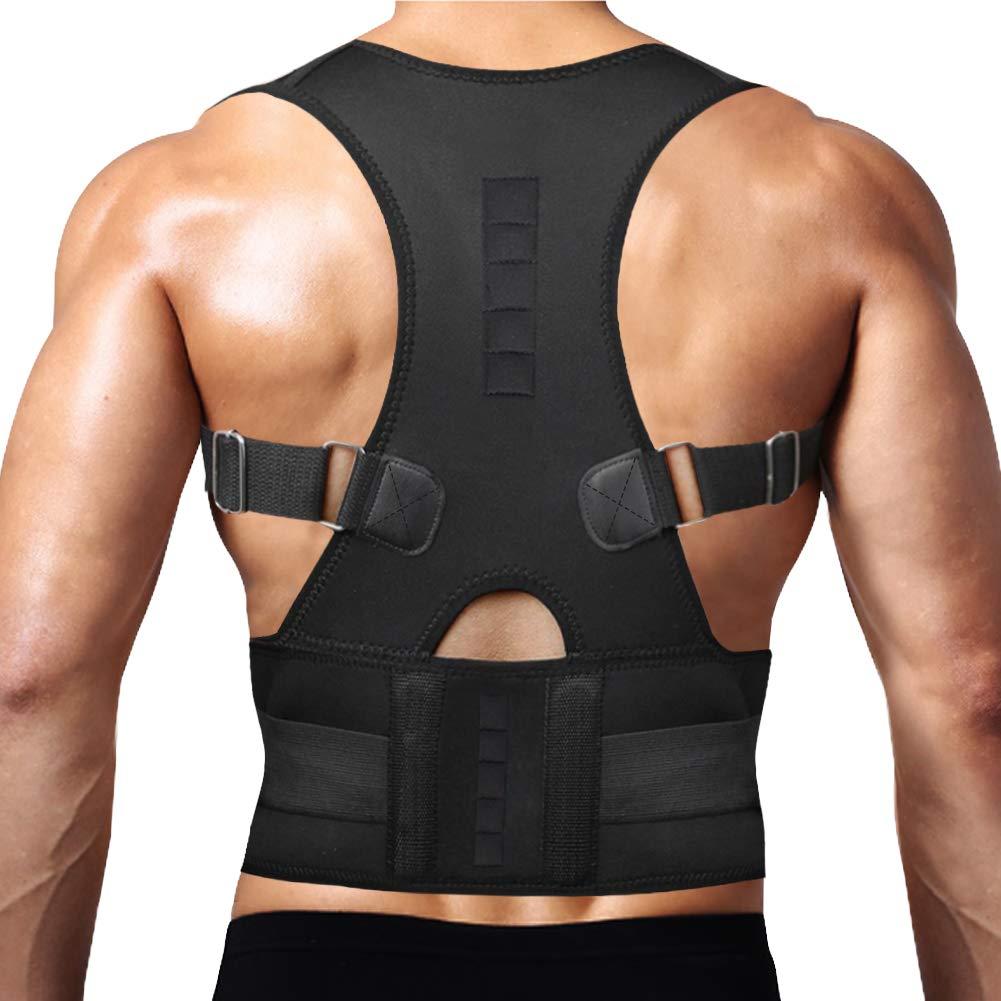 GZXISI Thoracic Back Brace Posture Corrector - Magnetic Support for Neck Shoulder Upper and Lower Back Pain Relief - Perfect Posture Brace for Cervical Lumbar Spine - Fully Adjustable Belt (Black, X-Large)