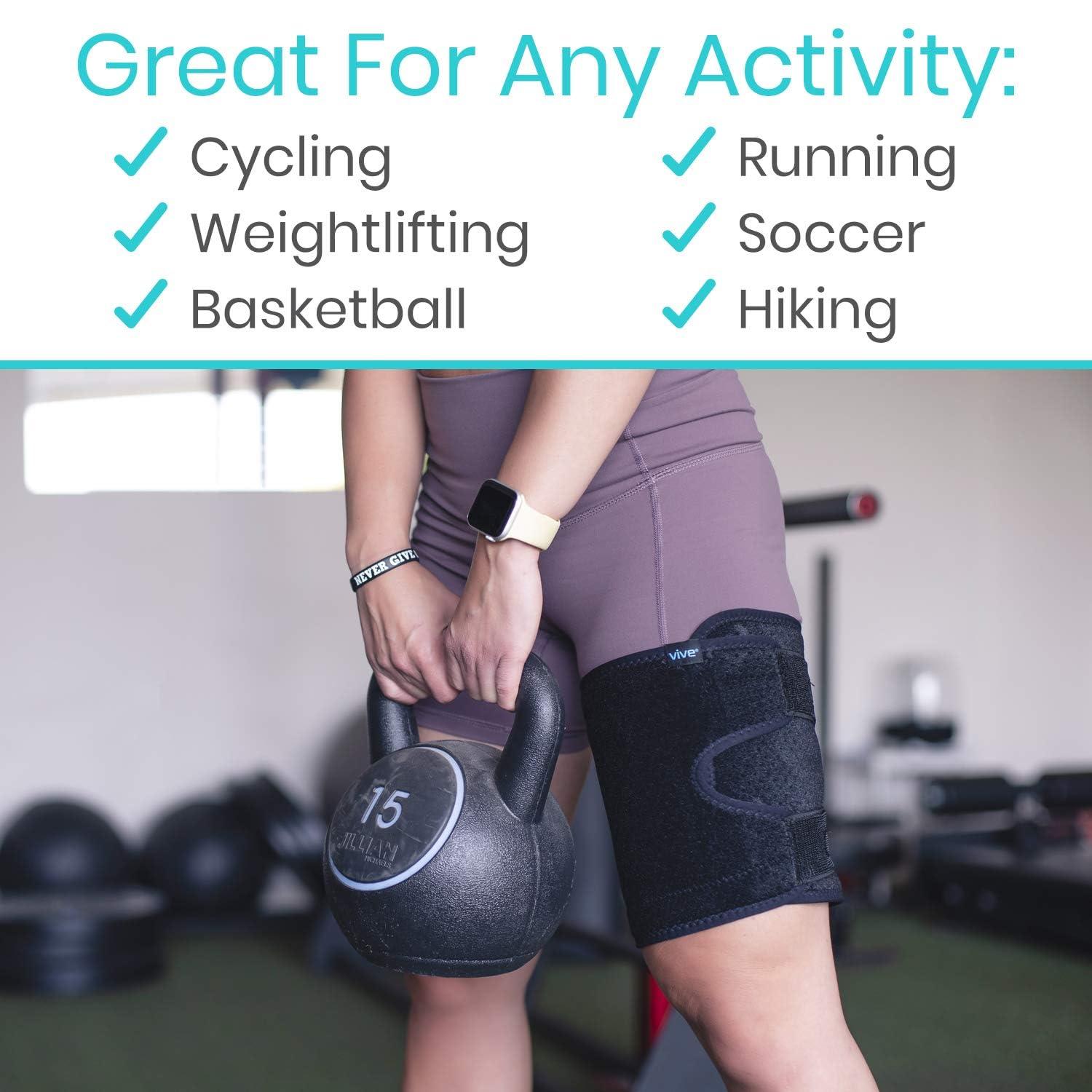 Vive Vive Thigh & Hamstring Compression Sleeve Brace for Men & Women (2 Pack, Black) - Pain Relief Support Wrap for Sciatica, Hip Flexor, Groin, Leg, Upper Thigh - Quick Results & Sciatic Nerve Recovery