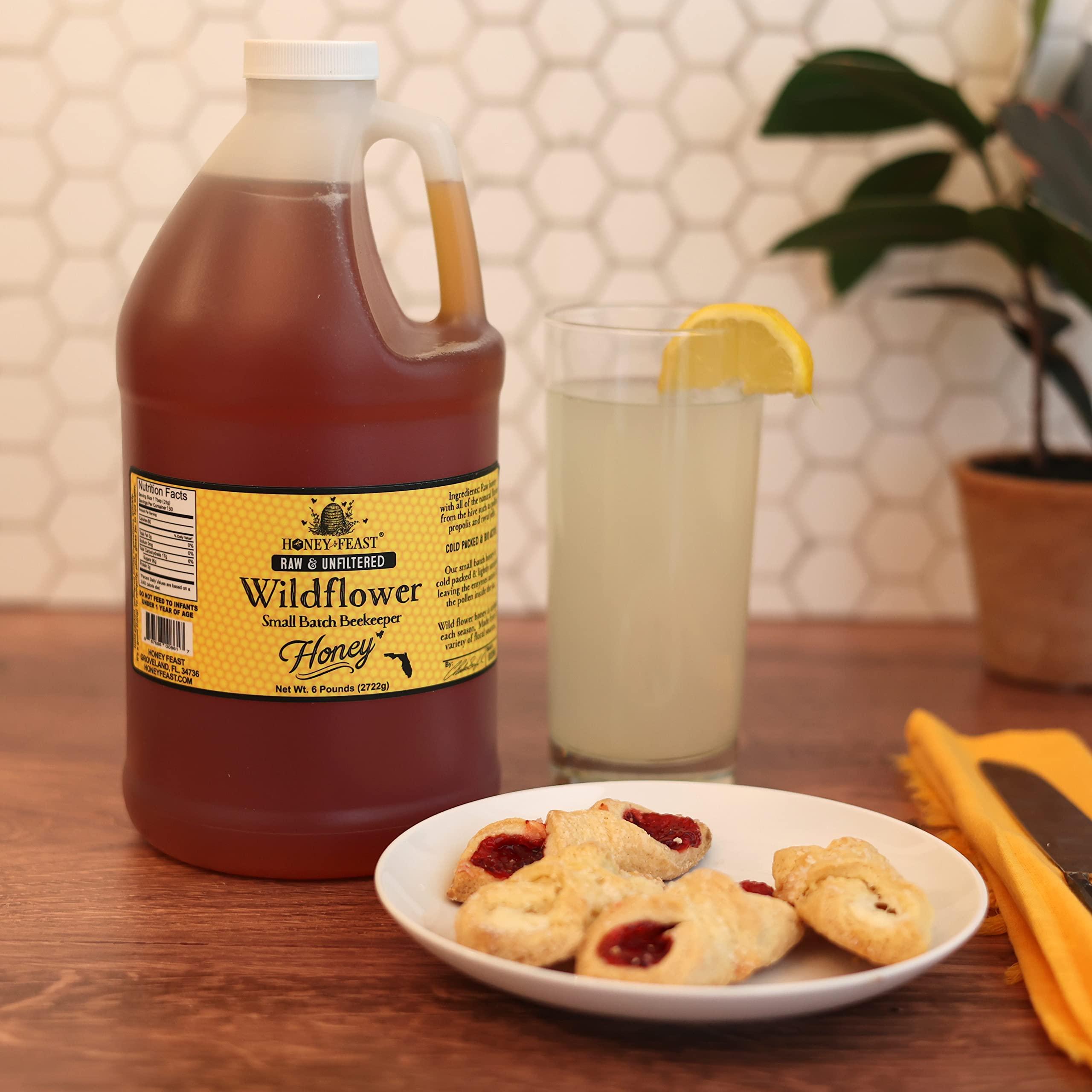Honey Feast HONEY FEAST Wildflower Honey - 6 Pounds (1/2 Gallon) Bulk Honey, All Natural, Unfiltered, Unheated Honey, Perfect for Sweetening & Baking
