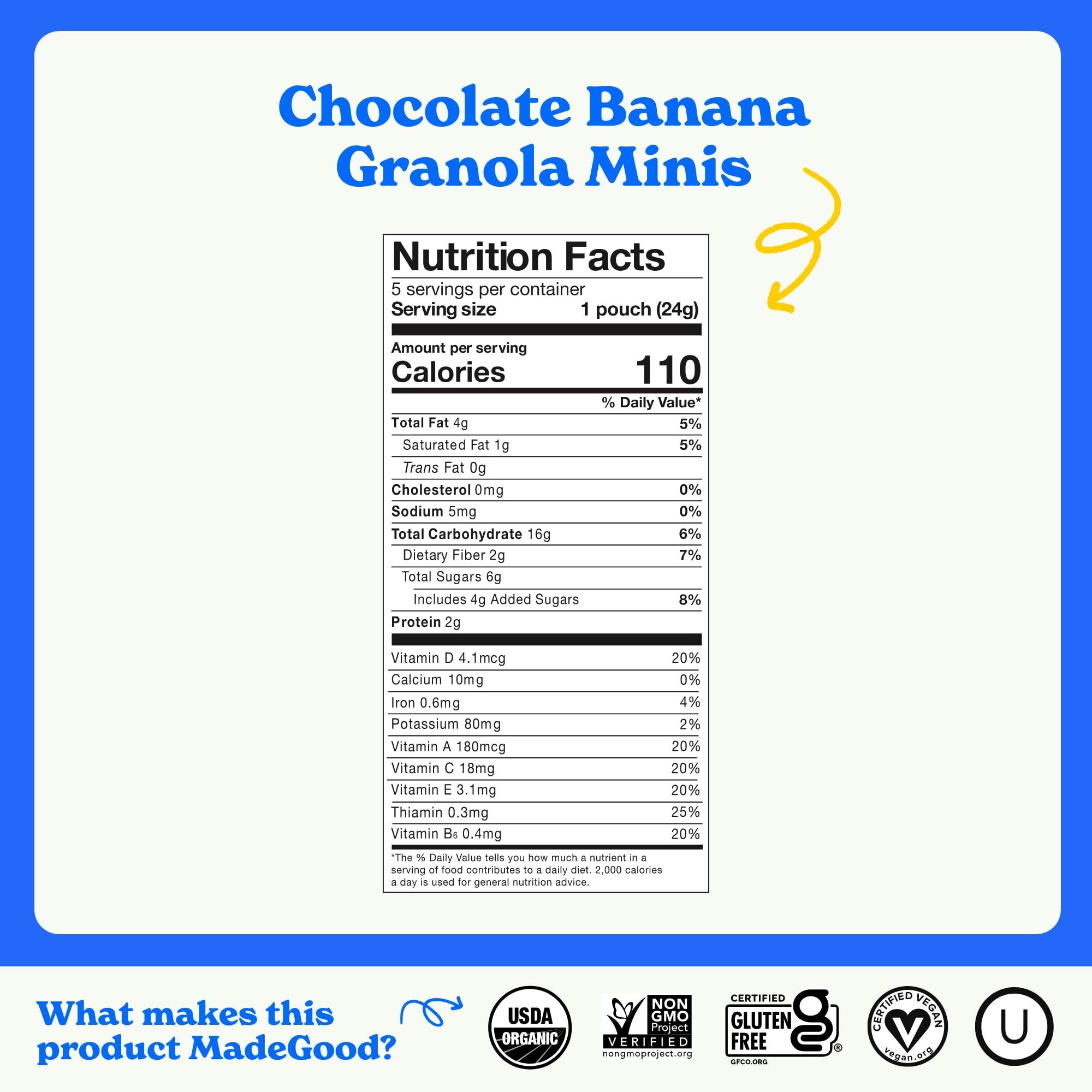 Made Good MadeGood Granola Mini Bundle 56 Count (0.85OZ Each) - (28) Chocolate Banana, (14) Chocolate Chip, (14) Mixed Berry