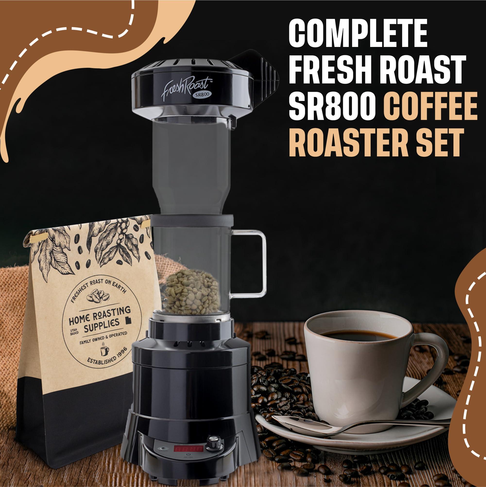 Fresh Roast Fresh Roast Coffee Roaster Bundle SR800, Glass Extension Tube, Coffee Bean Cooler, (2 Lbs) Sample Pack of Green Beans, (2- pack)Sample trays