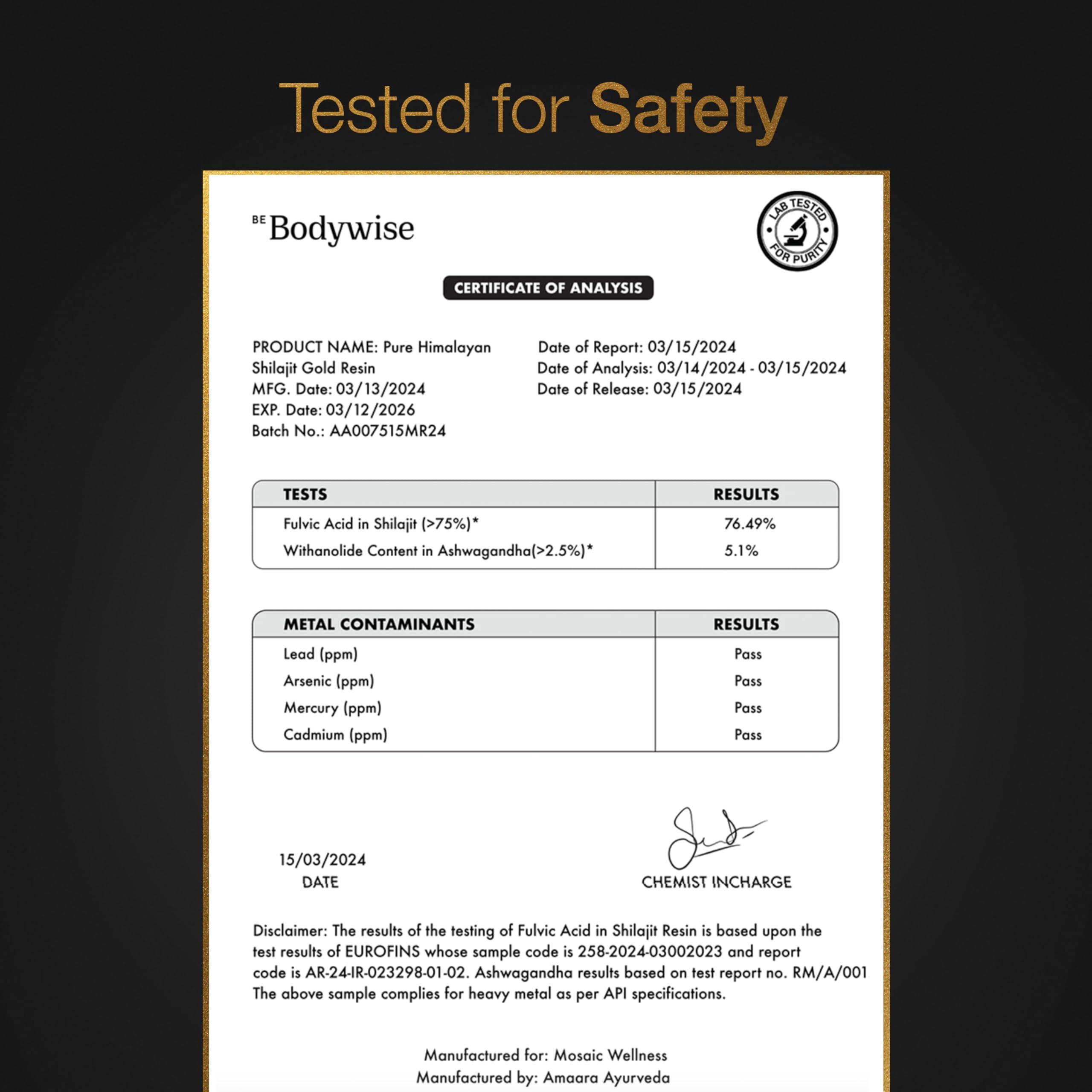 Be Bodywise Be Bodywise Pure Himalayan Shilajit Gummies Gold I Lab Tested I No Added Sugar I Ashwagandha, Gokshura| Fulvic Acid & 85+ Trace Minerals I for Men, Women I Non-GMO I 100% Natural & Organic I 60 Gummy