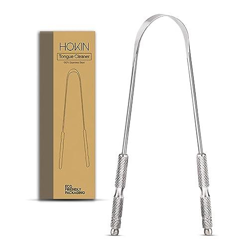 HOKIN Tongue Scraper for Adults by HOKIN (1Pc Oral Care Pack) Stainless Steel Tongue Cleaners Reduce Bad Breath 100% Metal Tough Scrapers Men and Women Hygiene (1 Count (Pack of 1) U Shaped, Silver)