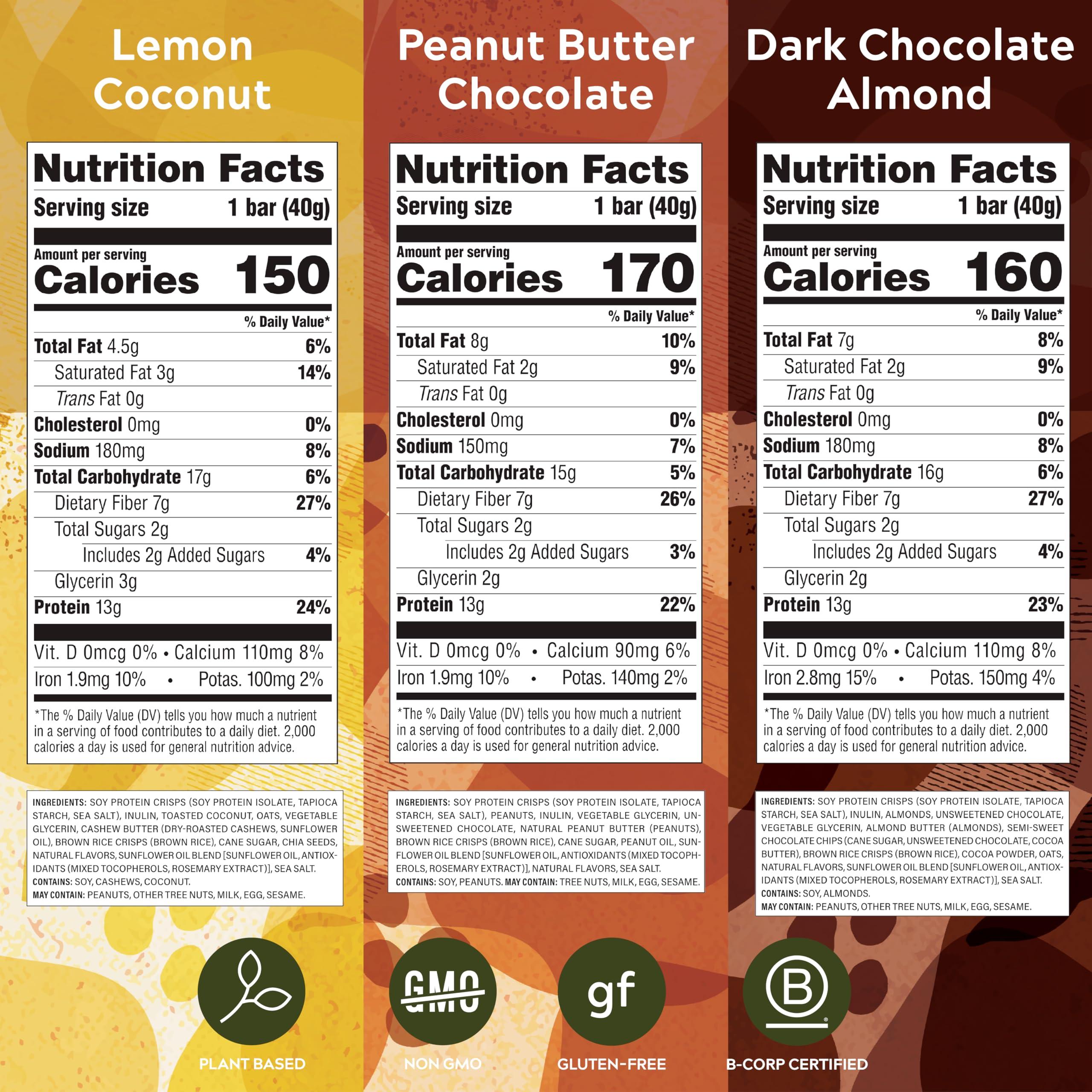 Simply Protein Simply Protein - Crispy Vegan Protein Bars Variety Pack, 3 Flavors - Plant Based, Protein Snacks - 13g Protein, 2g Sugar, 7g Fiber - Gluten Free, Non GMO, Kosher - 12 Bars, 3 Boxes