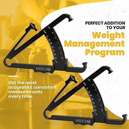 MEDca Skinfold Body Fat Caliper - Skin Fold Body Fat Analyzer and Handheld BMI Measurement Tool Skinfold Caliper Device Measures Body Fat for Men and Women by MEDca - (Pack of 2, Black)