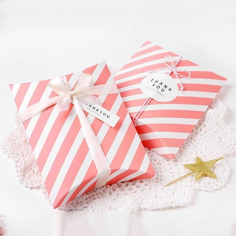MODADA MODADA Gift Bags 10/30/50 pcs Small Paper Candy Packaging Boxes Pillow Shape Wedding Favor Gift Boxes DIY Bag Birthday Party Favor (Color : Pink striped, Size : 30PCS_M)