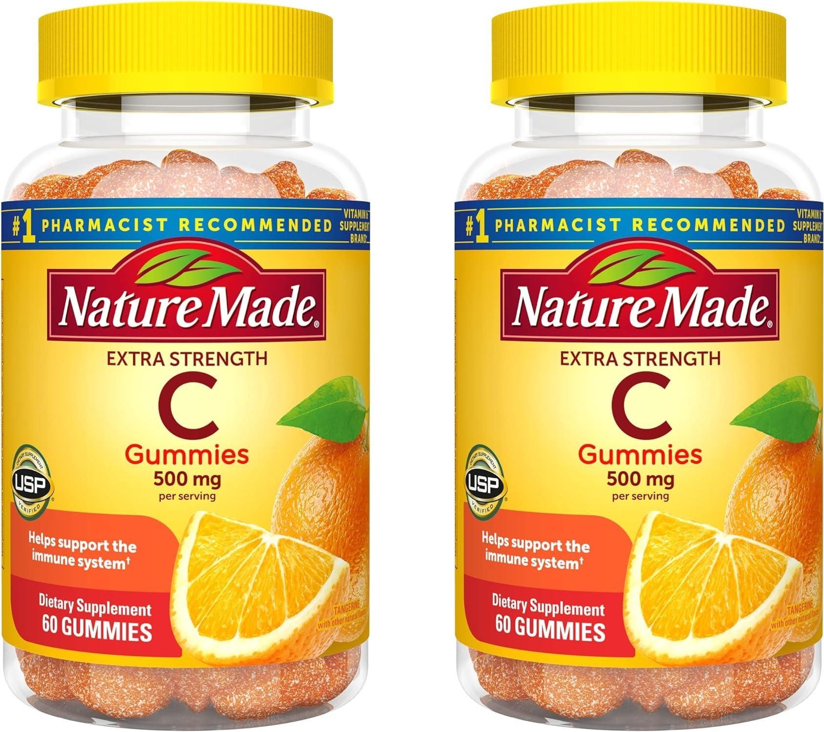 Nature Made Nature Made Extra Strength Dosage Vitamin C 500 mg per Serving, Dietary Supplement for Immune Support, 60 Gummies, 30 Day Supply (Pack of 2)