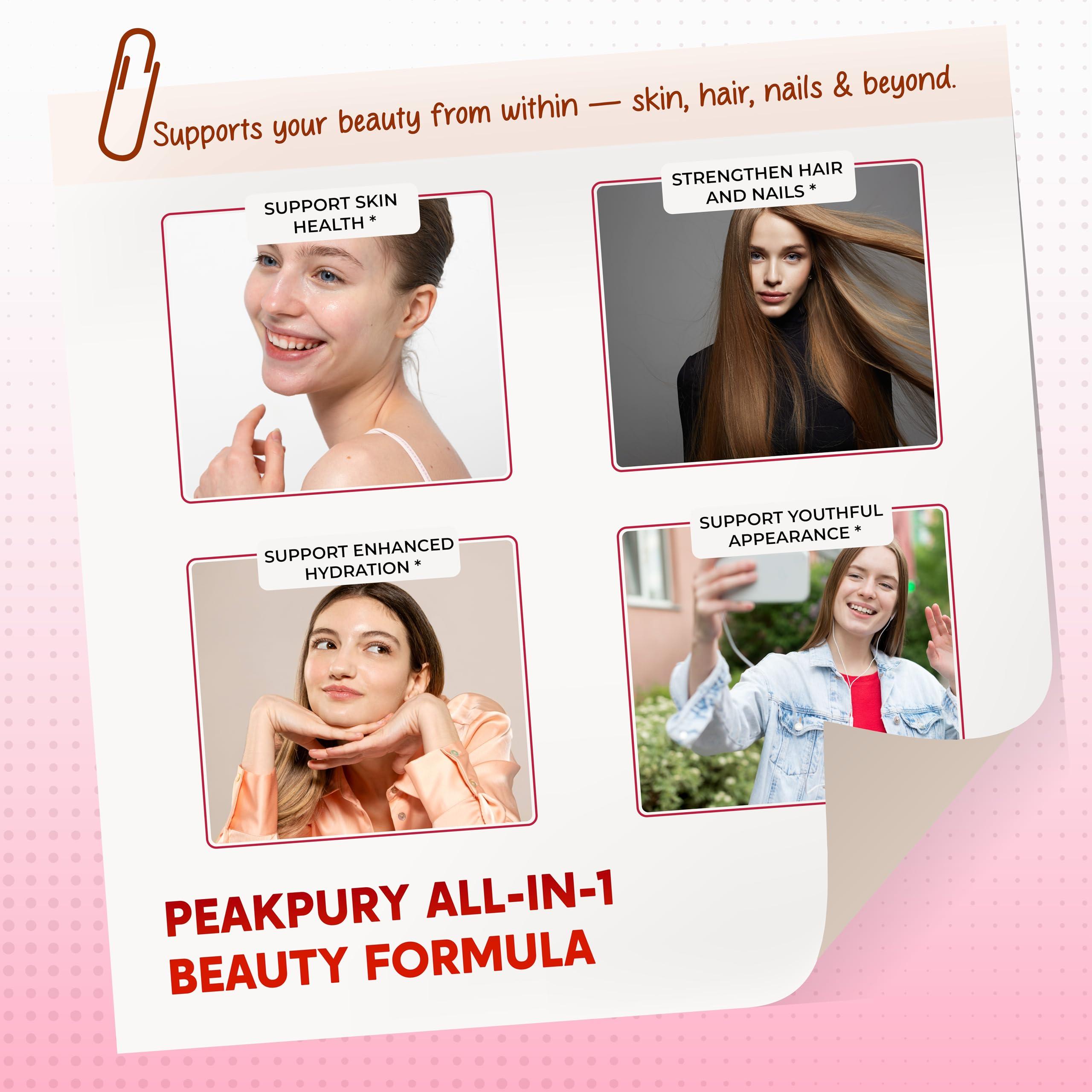 PEAKPURY PEAKPURY Collagen Biotin Resveratrol Saw Palmetto - Skin, Joint Health Support - Made in USA