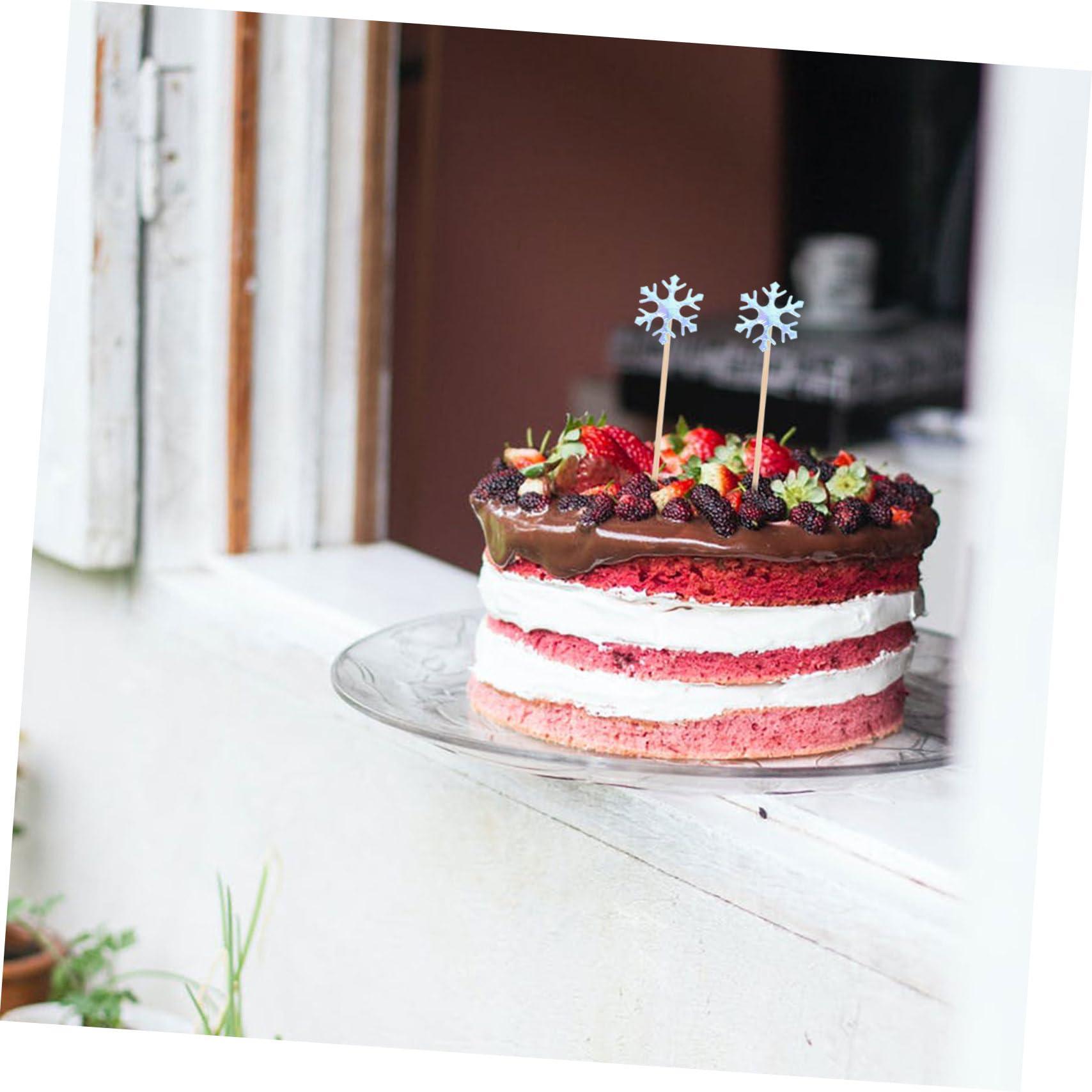 Totority Totority 100 Pcs Cake Insert Holiday Cake Decorations Food Topper Pick Birthday Cupcake Toppers Snowflake Cake Pick Christmas Baking Supplies Winter Merry Christmas Birthday Cake Wood