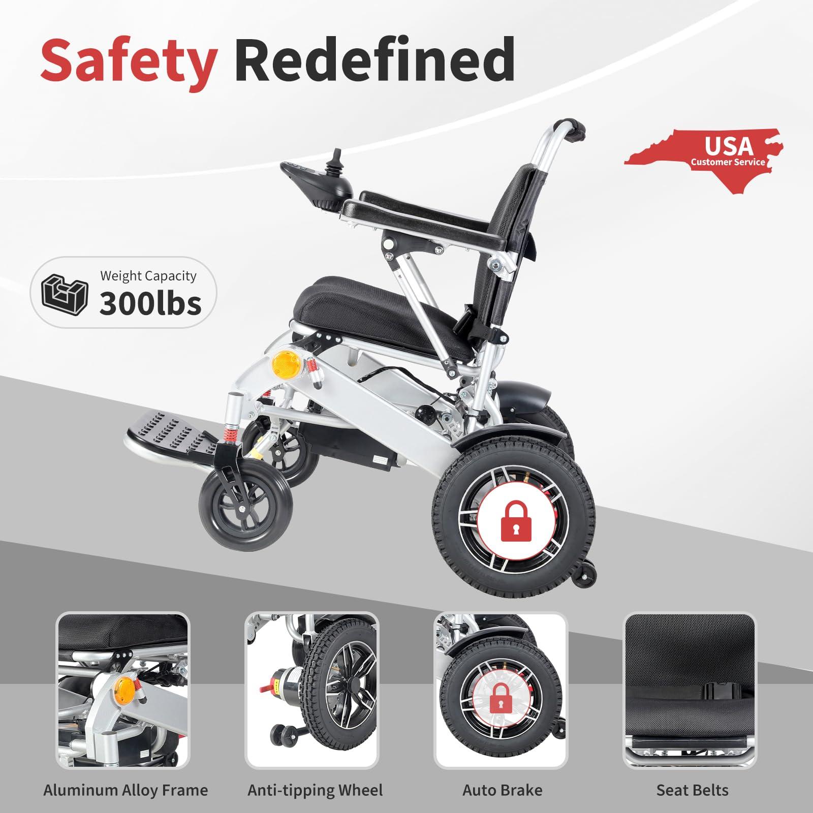 EvoTraQ EvoTraQ Electric Wheelchair for Adults, Lightweight & Foldable, Motorized Wheelchairs for Seniors, FSA/HSA Eligible, Up to 300 lbs Capacity Power, USA Based Surpport, Dual 250W Motors - Silver