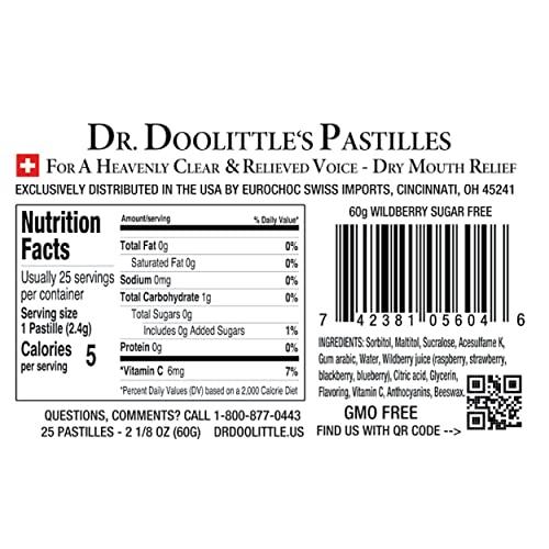 DOOLITTLE Dr. Doolittles Sugar Free Soft Fruit Pastilles for Voice and Throat, Wild Berries Flavor, Multipack of 2.12 Ounce Tin, 3 Pack and .33 Ounce Travel Size Bag, 20 Pack