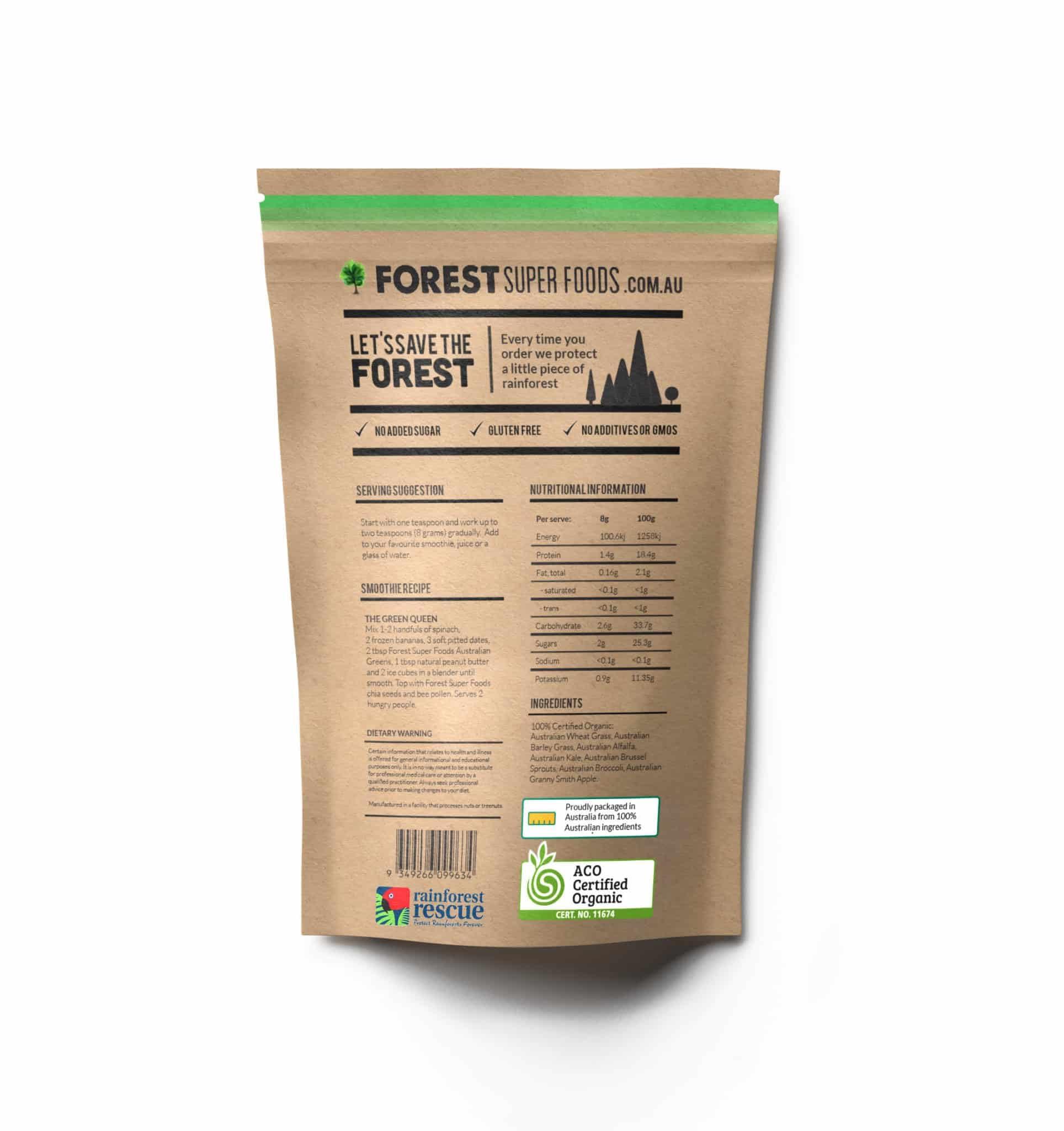Forest Super Foods Certified Organic Australian Greens Whole Food Blend | 7 Incredible Whole Foods | No fillers or additives