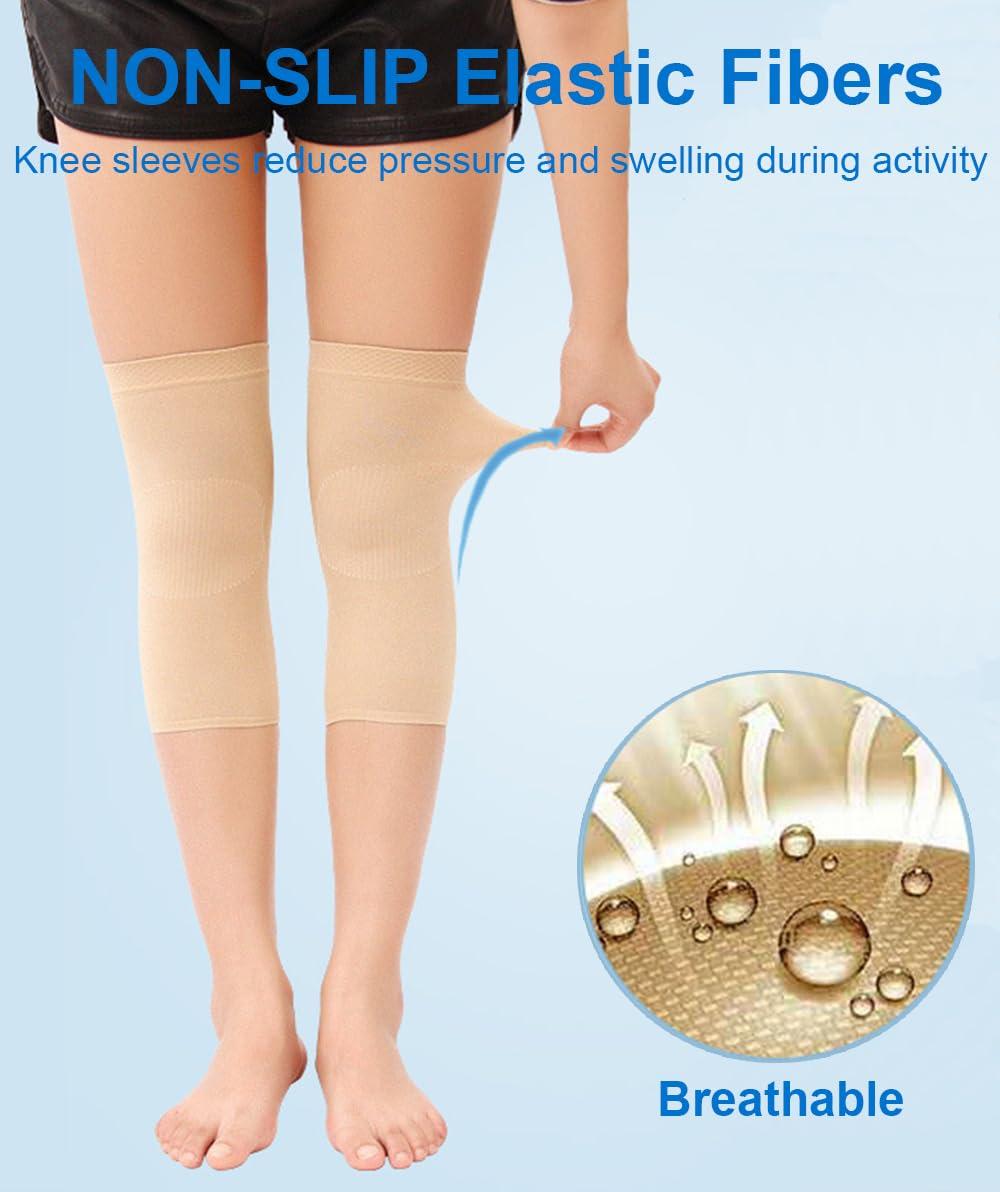 SUJAYU SUJAYU 1 Pair Knee Compression Sleeves for Women & Men, Lightweight Thin Knee Sleeves for Knee Pain Relief, Knee Warmers Knee Brace Undersleeve Dancer Knee Pads, Knee Brace for Daily Use (Beige)