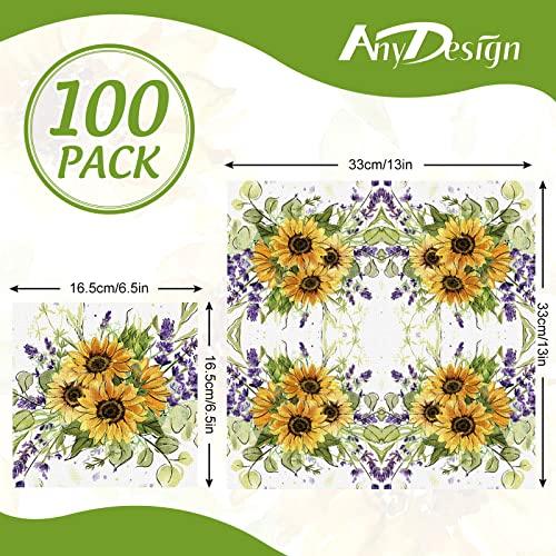 AnyDesign AnyDesign 100 Pack Sunflower Luncheon Napkins Disposable Spring Summer Flower Paper Decorative Napkins Floral Dessert Dinner Hand Napkin for Baby Shower Party Supplies Decoration, 6.5 x 6.5 In