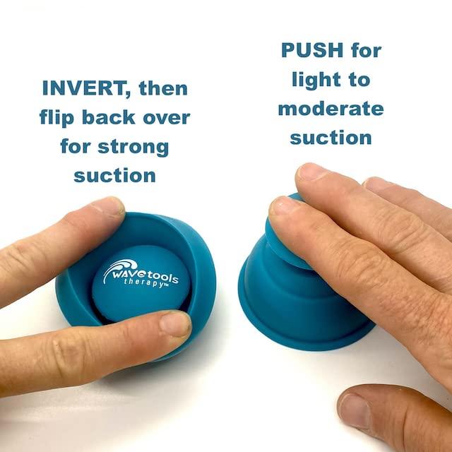 Wavetools Therapy \"Riptide\" Sport Cupping set of 4 push cups in case by Wavetools Therapy ideal for dynamic cupping, two suctions strengths