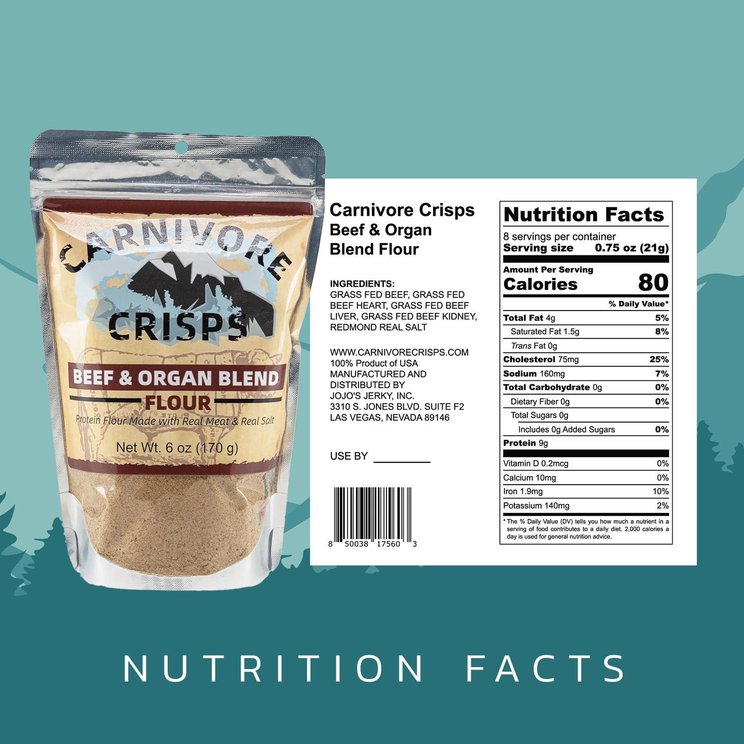 Carnivore Crisps Carnivore Crisps Grass-Fed and Finished Beef and Organ Blend Flour, Premium Beef flour for Cooking and Seasoning, Rich in Protein, Paleo & Keto Friendly, 6 oz