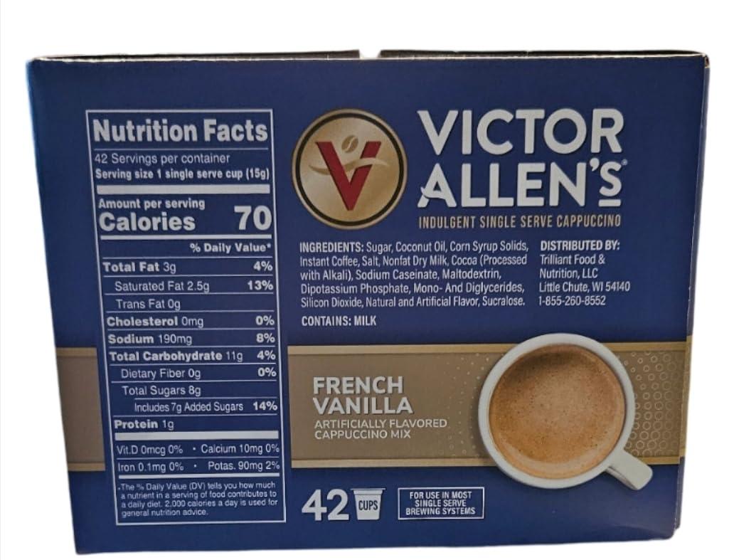 Victor Allen Victor Allen Indulgent French Vanilla Cappuccino Single Serve Cups BUNDLE - 42 Count w/ 5 RECIPES (Package May Vary)