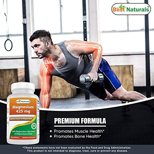 Best Naturals Best Naturals Magnesium 425 mg 180 Veggie Capsules - High Absorption Magnesium Glycinate & Magnesium Oxide Chelated, Non-GMO, Gluten Free Muscle Relax (180 Count (Pack of 3))