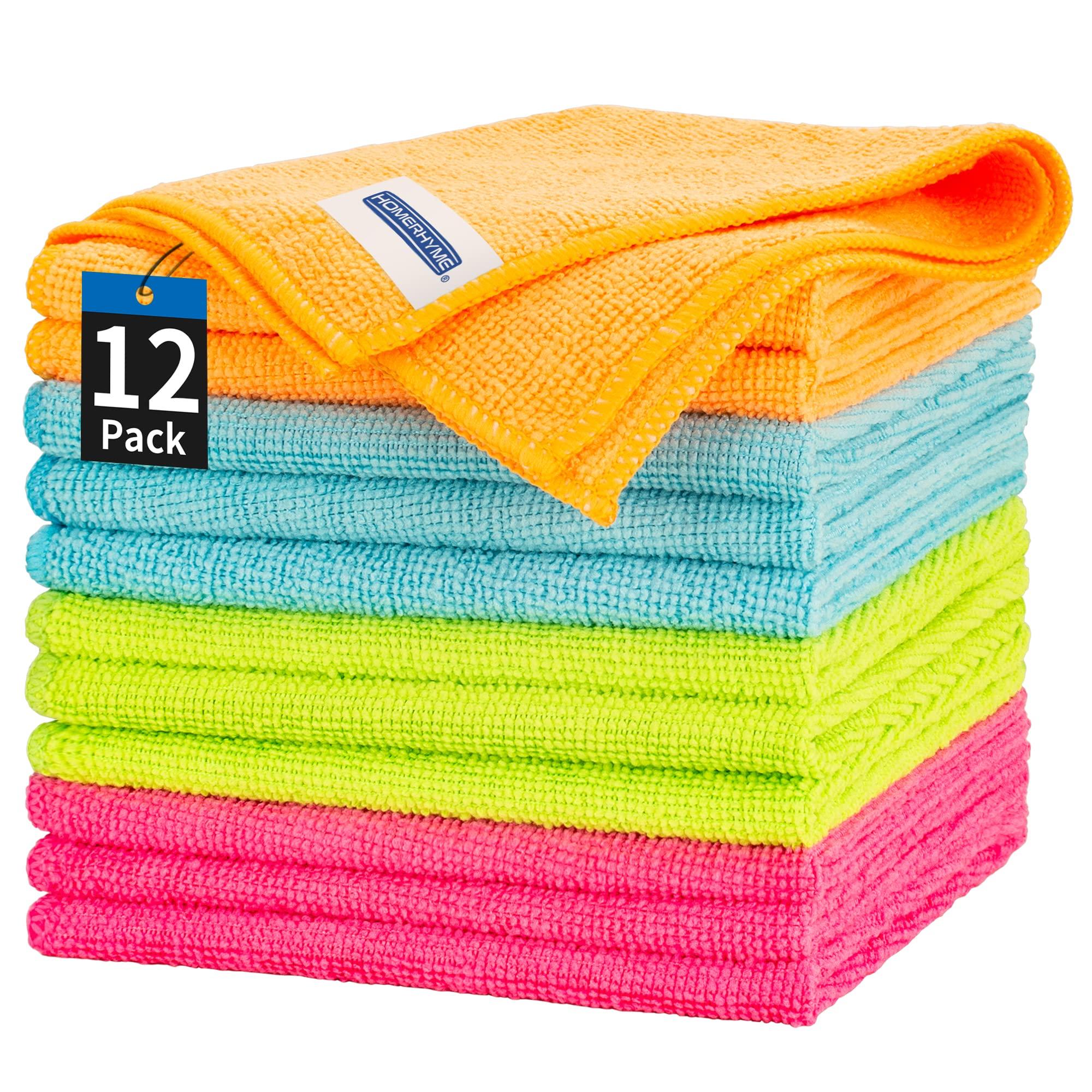 HOMERHYME HOMERHYME Microfiber Cleaning Cloth 12 Plus 20 Pack Cleaning Towels, 12\" x 12\" Dish Cloths, Lint Free Rag, Non-Abrasive Dusting Cloth, Washable, and Reusable