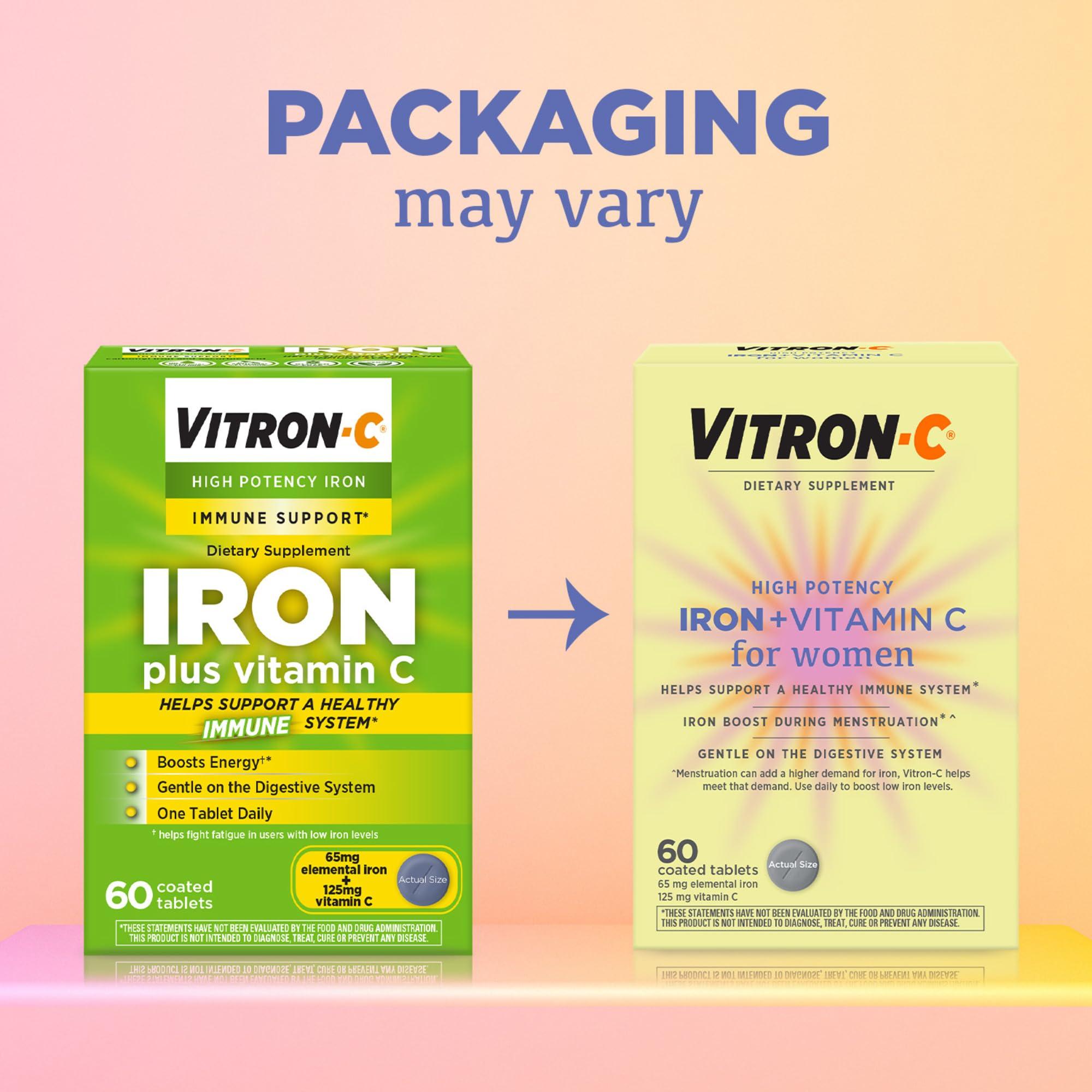 Vitron-C Vitron-C High Potency Iron Supplement, Immune Support, 125mg Vitamin C, 60 Count, Pack of 1